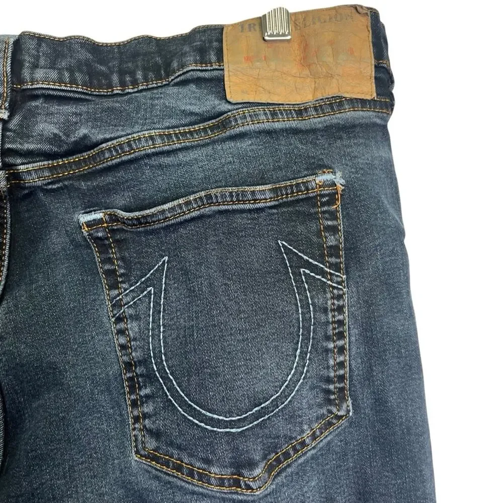 True Religion Geno Relaxed Slim Fit Denim Jeans Mens Sz 38 Whiskered Front Dark